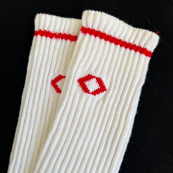 2 Pair Vintage Tube Sport Socks White Red Blue Stripe 24" Long New Old Stock NOS - Picture 2 of 4